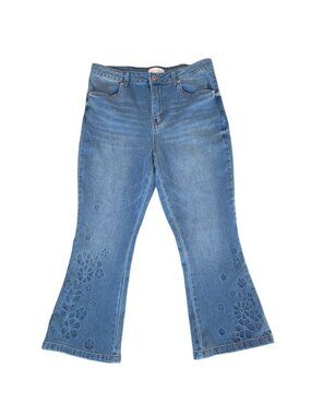 Copper Flash Women's Bootcut Jeans Floral Detail Size 12 Blue Stretch Denim
